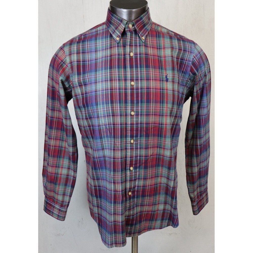 Mens Ralph Lauren Long Sleeve Button Front Shirt Plaid Multicolor Size M Cotton